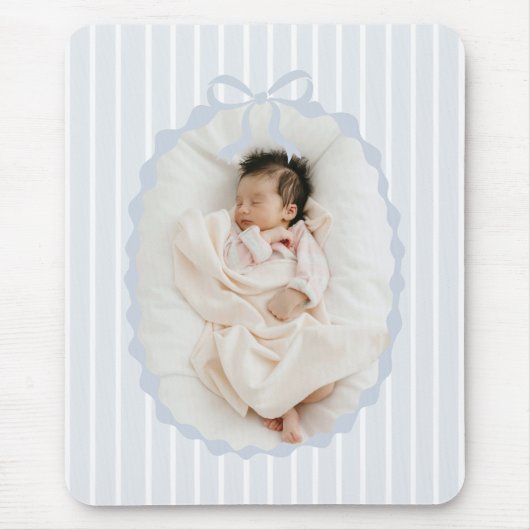 Blue Stripes Bow Frame Custom Photo Mousepad Muismat (Voorkant)