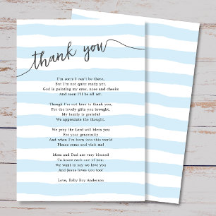 Blue Stripes Boy Baby shower Gedicht Bedankkaart