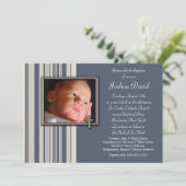 Blue Stripes Boy Fotodoop Uitnodigingen (Staand voorkant)