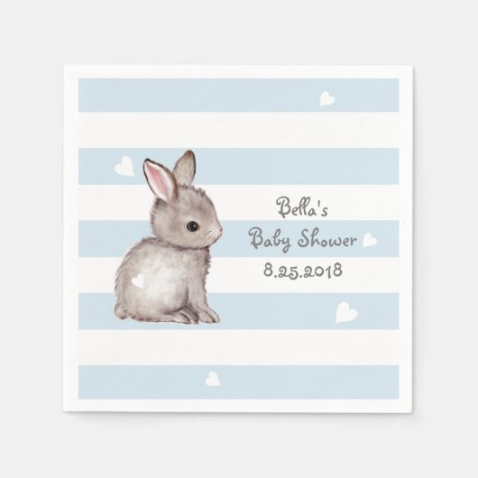 Blue Stripes Bunny Baby shower Papier Servet (Voorkant)