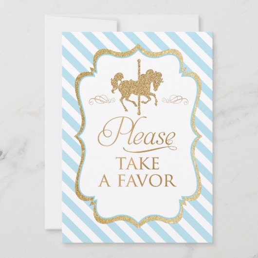 Blue Stripes Carrousel Favor Sign Kaart (Voorkant)