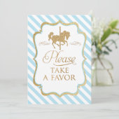 Blue Stripes Carrousel Favor Sign Kaart (Staand voorkant)