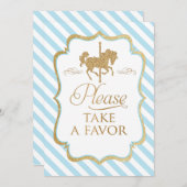 Blue Stripes Carrousel Favor Sign Kaart (Voorkant / Achterkant)