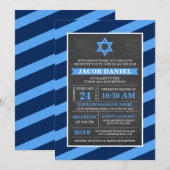 Blue Stripes Chalkboard Bar Mitzvah-uitnodigingen Kaart (Voorkant / Achterkant)