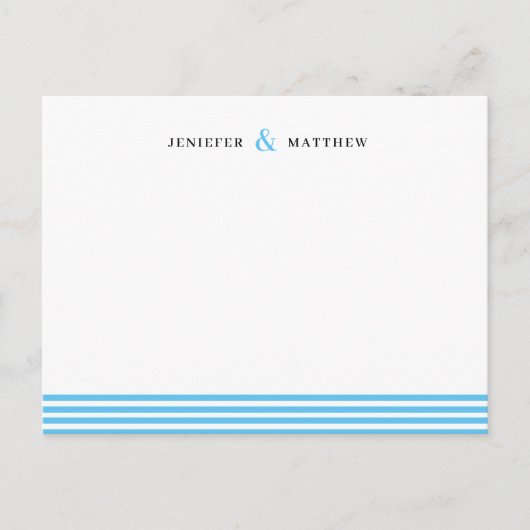Blue Stripes Couples Personalized Statione Briefkaart (Voorkant)