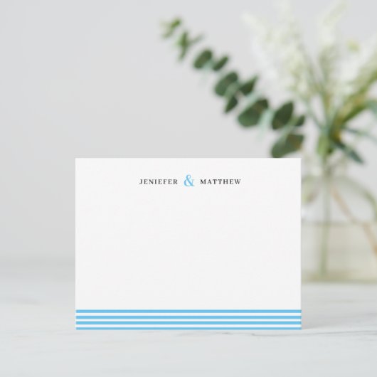 Blue Stripes Couples Personalized Statione Briefkaart (Staand voorkant)