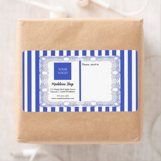 Blue Stripes & Curly Lijst & Logo Etiket (Insitu)