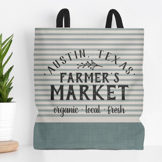 Blue Stripes Custom Farmer's Market Tote Bag