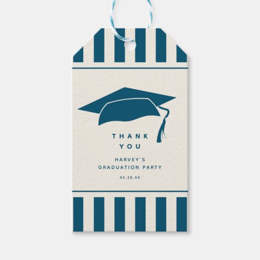 Blue Stripes Custom Graduation Party Favor Cadeaulabel (Voorkant)