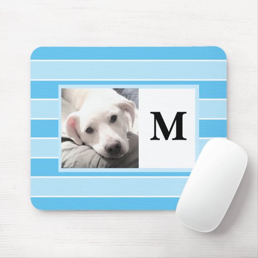 Blue Stripes Custom Initiaal One Photo Cute Dog Mo Muismat (Met muis)