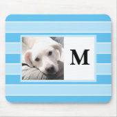 Blue Stripes Custom Initiaal One Photo Cute Dog Mo Muismat (Voorkant)