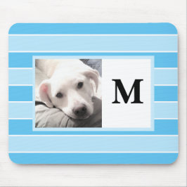 Blue Stripes Custom Initiaal One Photo Cute Dog Mo Muismat