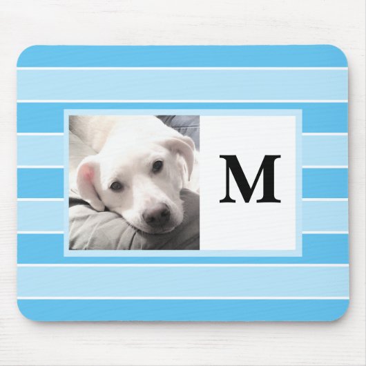 Blue Stripes Custom Initiaal One Photo Cute Dog Mo Muismat (Voorkant)