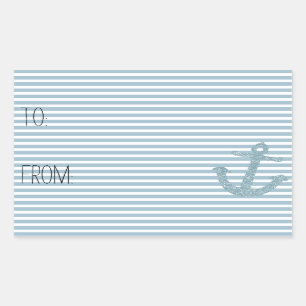 Blue Stripes Faux Glitter Anker Gift Label