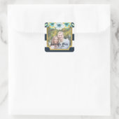 Blue Stripes Faux Gold Floral Save the Date Photo Vierkante Sticker (Tas)