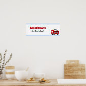 Blue Stripes Fire Truck Birthday Party Banner Poster (Keuken)