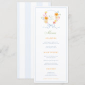 Blue Stripes & Floral Crest Spring Wedding Menu (Voorkant / Achterkant)