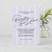 Blue Stripes Flourish Script Wedding Invitation Kaart (Staand voorkant)