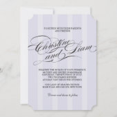 Blue Stripes Flourish Script Wedding Invitation Kaart (Voorkant)