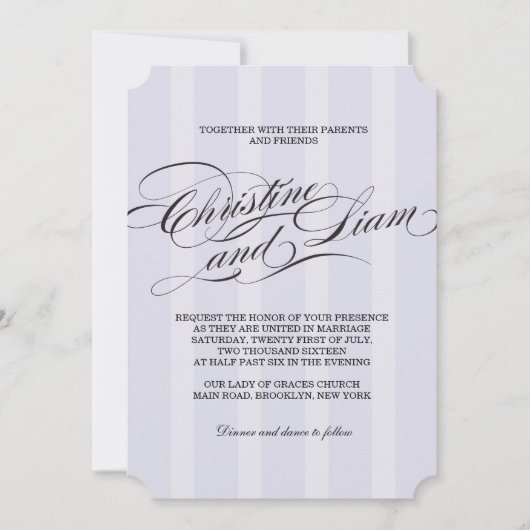 Blue Stripes Flourish Script Wedding Invitation Kaart (Voorkant)