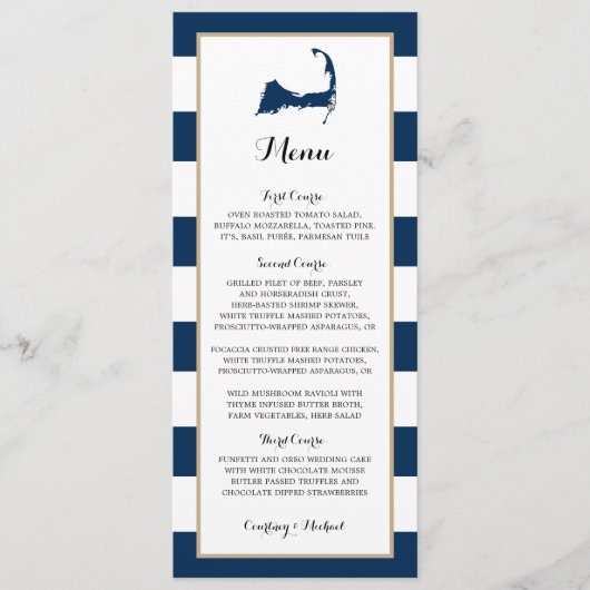 Blue Stripes Gold Chatham Cape Cod Wedding Menu (Voorkant)