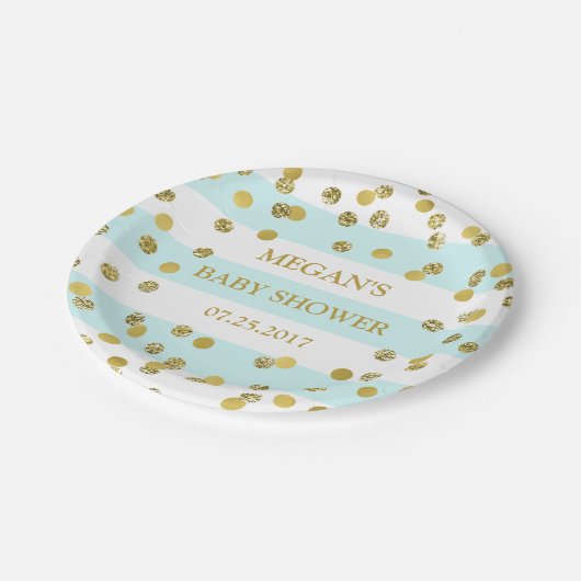 Blue Stripes Gold Confetti Baby shower Bord (Gekanteld)