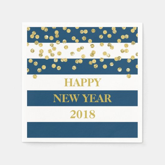 Blue Stripes Gold Confetti Happy New Year Servette Servetten (Voorkant)