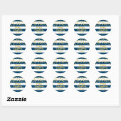 Blue Stripes Gold Confetti Merry Christmas Custom Ronde Sticker (Vel)