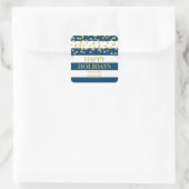 Blue Stripes Gold Confetti Prettige feestdagen Vierkante Sticker (Tas)