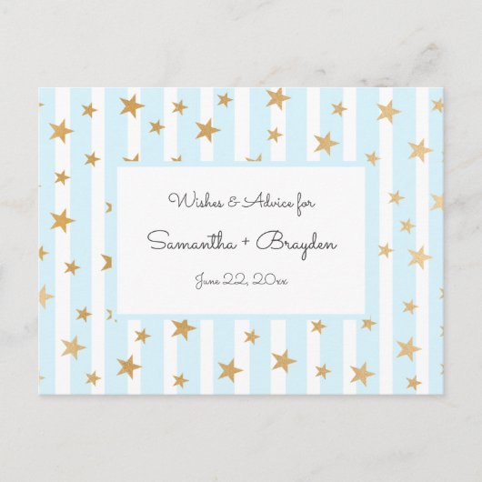 Blue Stripes Gold Stars Baby shower Advies Kaarten (Voorkant)