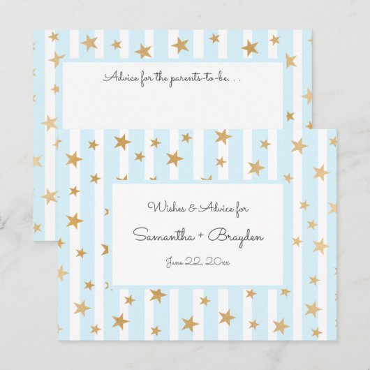 Blue Stripes Gold Stars Baby shower Advies Kaarten (Voorkant / Achterkant)
