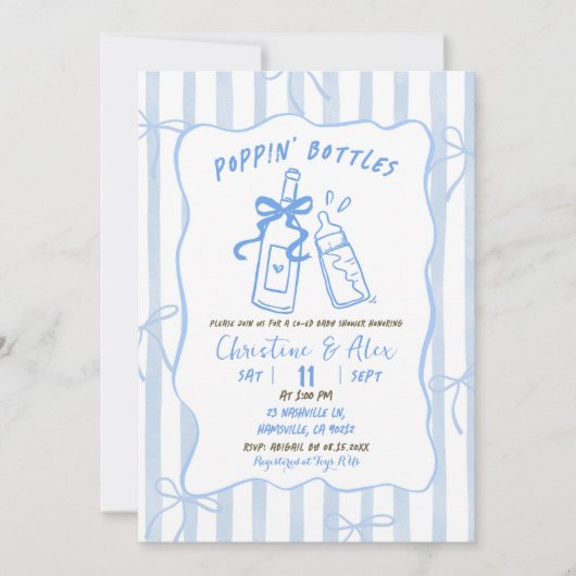 Blue Stripes handgetekende Poppin Bottles Baby sho Kaart (Voorkant)