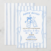 Blue Stripes handgetekende Poppin Bottles Baby sho Kaart (Voorkant / Achterkant)