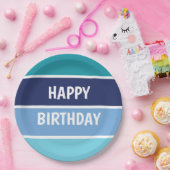 Blue Stripes Happy Birthday Papieren Bordje (Feest)