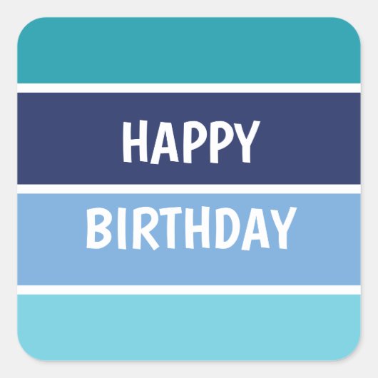 Blue Stripes Happy Birthday Vierkante Sticker (Voorkant)