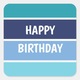 Blue Stripes Happy Birthday Vierkante Sticker