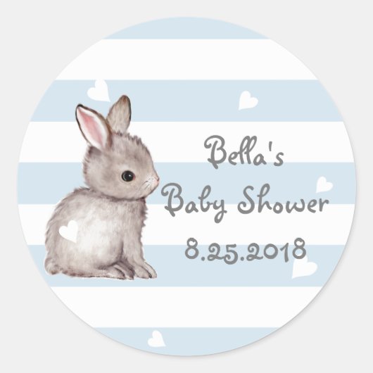 Blue Stripes Heart Bunny Baby shower Stickers (Voorkant)