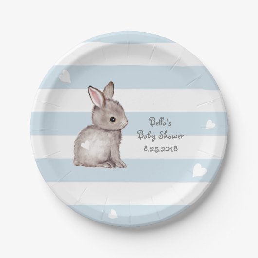 Blue Stripes Heart Bunny Party Paper Bord (Voorkant)