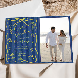 Blue Stripes Italiaanse thema Ciao Bambino Foto Kaart