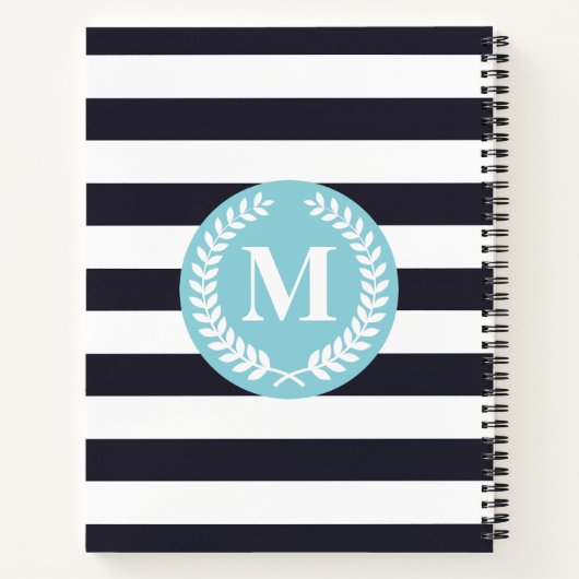 Blue Stripes Laurel Wreate Monogram Notitieboek (Achterkant)