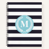 Blue Stripes Laurel Wreate Monogram Notitieboek (Voorkant)