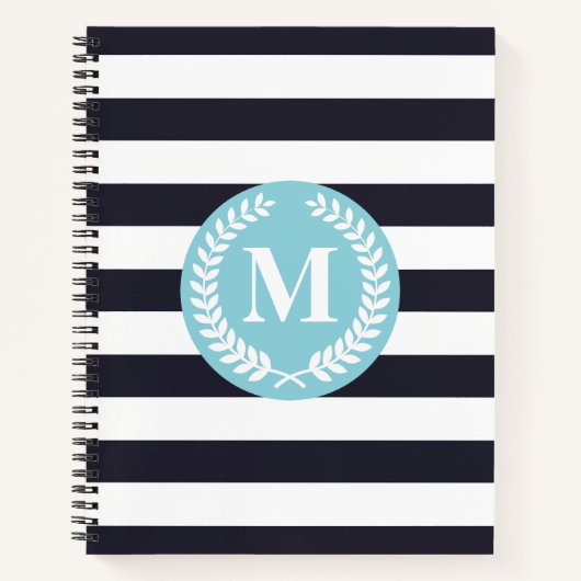 Blue Stripes Laurel Wreate Monogram Notitieboek (Voorkant)