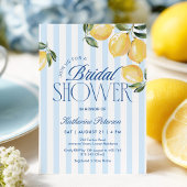 Blue Stripes Lemon Bridal Shower Invitation Kaart