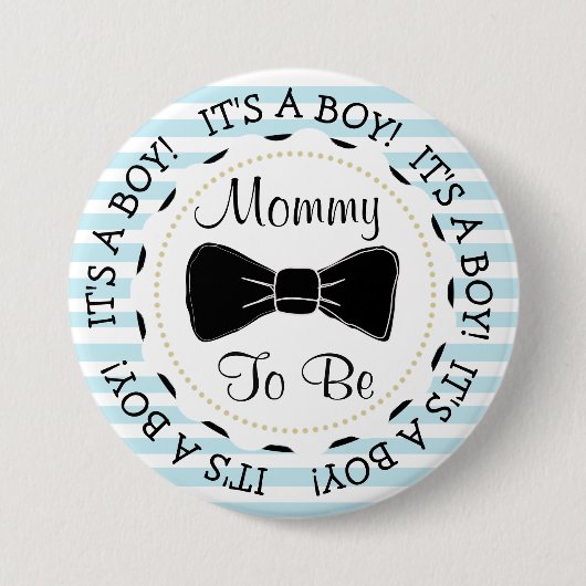 Blue Stripes mama om Bowtie Baby shower te zijn Ronde Button 7,6 Cm (Voorkant)