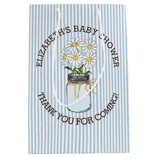 Blue Stripes Mason Jar Baby shower Centerpart Medium Cadeauzakje (Voorkant)