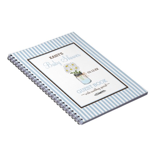 Blue Stripes Mason Jar Baby shower Guest Book | Notitieboek (Rechterzijde)