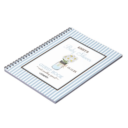 Blue Stripes Mason Jar Baby shower Guest Book | Notitieboek (Linkerzijde)