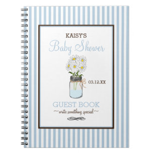 Blue Stripes Mason Jar Baby shower Guest Book   Notitieboek