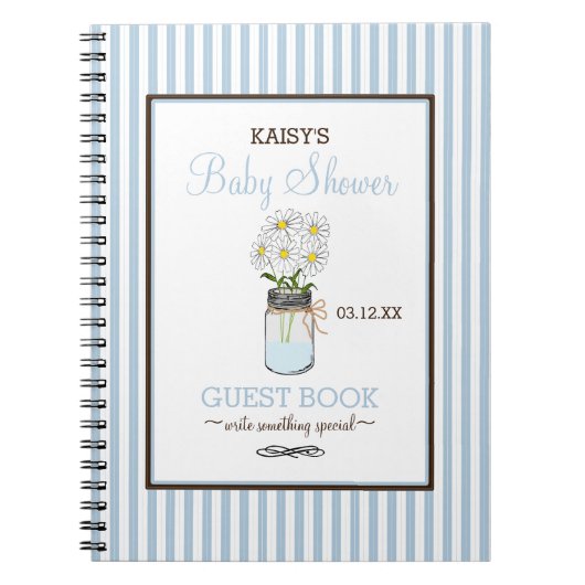 Blue Stripes Mason Jar Baby shower Guest Book | Notitieboek (Voorkant)
