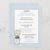 Blue Stripes met Mason Jar Baby shower Kaart (Voorkant / Achterkant)